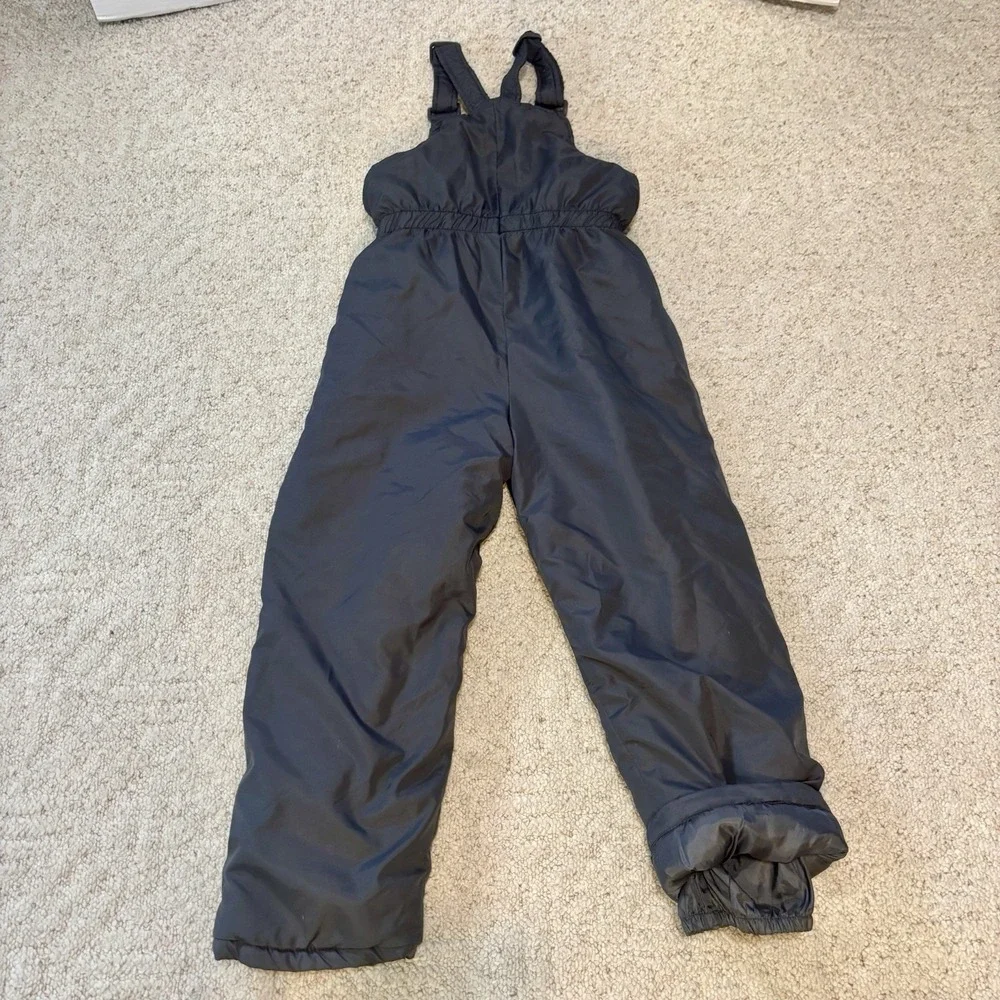 WIPPETTE KIDS SNOW BIBS Sz 7 Unisex Dark Grey Reinf Knees Adj Straps Insulated